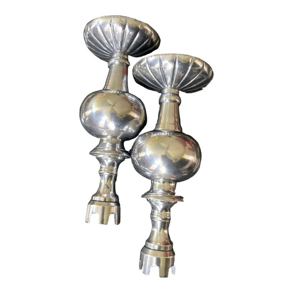 Vintage/ Antique Chrome Candlesticks, hand made in India. 8.25" tall - Picture 7 of 10